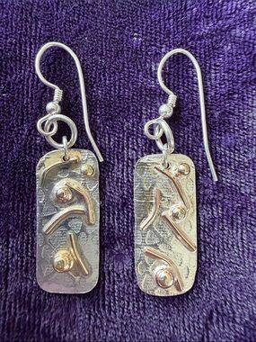10K gold and 925 silver artisan made earrings abstract design